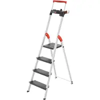 Hailo Escabeau L100, EN 131, avec plateau multifonction et barre de maintien, jusqu'à 150 kg, 4 marches