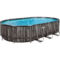 Bestway Power Steel Kit piscine à cadre complet avec pompe de filtration 610 x 366 x 122 cm , aspect bois (chêne des marais), ovale