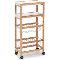 Zeller Etagère de salle de bain 2 étagères, 2 paniers, bambou, blanc 40x22x83cm