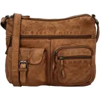 Hide & Stitches Femmes, Sac à main, Paint Rock Crossbody Schoudertas met Handige Ritsvakken - Cognac -, Marron