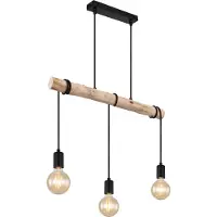 Globo Lampe suspendue de table à manger à 3 lumières Gregor noir avec bois