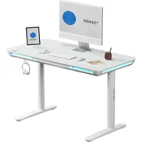 Sense7 NOMO Bureau réglable en hauteur Électrique 120 x 60 cm Blanc Verre Bureau d'ordinateur Bureau gaming Pupitre debout Mémoire LED Tiroir USB Ergonomique
