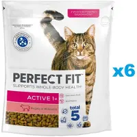 Perfect Fit Active 1+ 6x750 g Croquettes complètes pour chats adultes riches en bœuf
