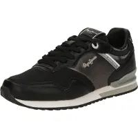 Pepe Jeans pour femme. PLS40046 London Shine Sneakers noir (40), Plat, Lacets, Casuel
