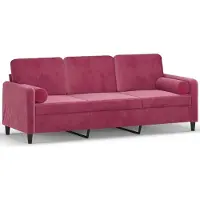 vidaXL Canapé 3 places avec coussins décoratifs rouge vin 180 cm velours