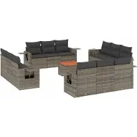 vidaXL Ensemble de 13 canapés de jardin avec coussins Gris Poly Rattan