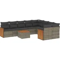 vidaXL Ensemble de salon de jardin 9 pièces avec coussins Gris Poly rotin