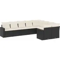 vidaXL Ensemble de salon de jardin 9 pièces avec coussins noir poly rotin