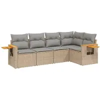 vidaXL Ensemble de salon de jardin 5 pièces avec coussins Beige Poly Rattan