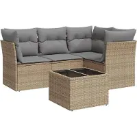 vidaXL Ensemble de salon de jardin 4 pièces avec coussins Beige Poly Rattan