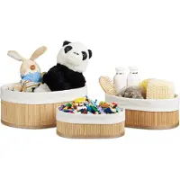 Relaxdays 4052025961404 Boîte de rangement Panier de rangement Ovale Bambou, Fibre de bois, Polyester Bambou, Blanc