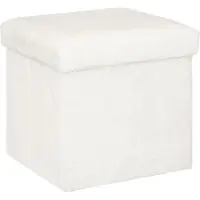 Atmosphera Pouf et Coffre de rangement en bois et Fourrure Blanche 38 x 38 cm