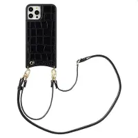 Selencia Coque de télephone Nova Croco avec cordon et porte-cartes Apple iPhone 12 (Pro) - Noir