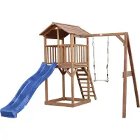 Axi Beach Tower Aire De Jeux Avec Toboggan En Bleu, Balançoire & Bac À Sable | Grande Maison Enfant Extérieur En Marron | Cabane De Jeu En Bois