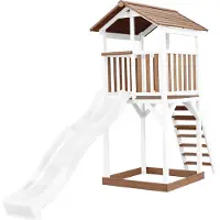 Axi Beach Tower Aire De Jeux Avec Toboggan En Blanc & Bac À Sable | Grande Maison Enfant Extérieur En Marron & Blanc | Cabane De Jeu En Bois
