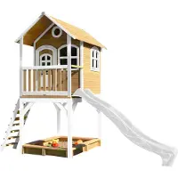 Axi Sarah Maison Enfant Avec Bac À Sable & Toboggan Blanc | Aire De Jeux Pour L'Extérieur En Marron & Blanc | Maisonnette / Cabane De Jeu En Bois