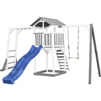 Axi Beach Tower Aire De Jeux Avec Toboggan En Bleu, Cadre D'Escalade, Balançoire & Bac À Sable | Grande Maison Enfant Extérieur En Gris & Blanc |