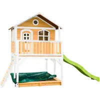 Axi Marc Maison Enfant Avec Bac À Sable & Toboggan Vert Clair | Aire De Jeux Pour L'Extérieur En Marron & Blanc | Maisonnette / Cabane De Jeu En Bois