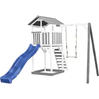 Axi Beach Tower Aire De Jeux Avec Toboggan En Bleu, Balançoire & Bac À Sable | Grande Maison Enfant Extérieur En Gris & Blanc | Cabane De Jeu En Bois