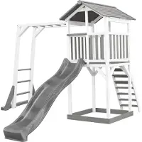 Axi Beach Tower Aire De Jeux Avec Toboggan En Gris, Cadre D'Escalade & Bac À Sable | Grande Maison Enfant Extérieur En Gris & Blanc | Cabane De Jeu