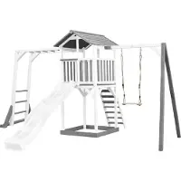 Axi Beach Tower Aire De Jeux Avec Toboggan En Blanc, Cadre D'Escalade, Balançoire & Bac À Sable | Grande Maison Enfant Extérieur En Gris & Blanc |