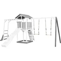 Axi Beach Tower Aire De Jeux Avec Toboggan En Blanc, Cadre D'Escalade, 2 Balançoires & Bac À Sable | Grande Maison Enfant Extérieur En Gris & Blanc |