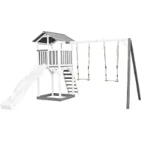 Axi Beach Tower Aire De Jeux Avec Toboggan En Blanc, 2 Balançoires & Bac À Sable | Grande Maison Enfant Extérieur En Gris & Blanc | Cabane De Jeu En