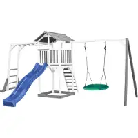 Axi Beach Tower Aire De Jeux Blanc Avec Toboggan En Bleu, Cadre D'Escalade, Balançoire Nid D'Oiseau Vert & Bac À Sable | Grande Maison Enfant