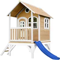 Axi Tom Maison Enfant Avec Toboggan Bleu | Aire De Jeux Pour L'Extérieur En Marron & Blanc | Maisonnette / Cabane De Jeu En Bois