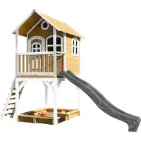 Axi Sarah Maison Enfant Avec Bac À Sable & Toboggan Gris | Aire De Jeux Pour L'Extérieur En Marron & Blanc | Maisonnette / Cabane De Jeu En Bois