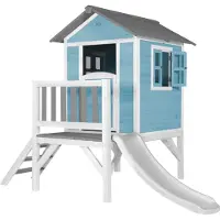 Axi Maison Enfant Beach Lodge Xl En Bleu Avec Toboggan En Blanc | Maison De Jeux En Bois Ffc Pour Les Enfants | Maisonnette / Cabane De Jeu Pour Le