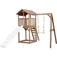 Axi Beach Tower Aire De Jeux Avec Toboggan En Blanc, Balançoire & Bac À Sable | Grande Maison Enfant Extérieur En Marron | Cabane De Jeu En Bois