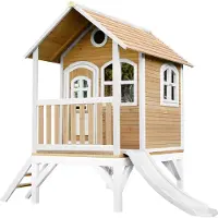 Axi Tom Maison Enfant Avec Toboggan Blanc | Aire De Jeux Pour L'Extérieur En Marron & Blanc | Maisonnette / Cabane De Jeu En Bois