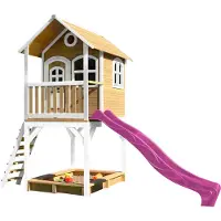 Axi Sarah Maison Enfant Avec Bac À Sable & Toboggan Rose | Aire De Jeux Pour L'Extérieur En Marron & Blanc | Maisonnette / Cabane De Jeu En Bois