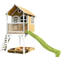 Axi Sarah Maison Enfant Avec Bac À Sable & Toboggan Vert Clair | Aire De Jeux Pour L'Extérieur En Marron & Blanc | Maisonnette / Cabane De Jeu En