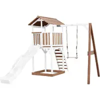 Axi Beach Tower Aire De Jeux Avec Toboggan En Blanc, Balançoire & Bac À Sable | Grande Maison Enfant Extérieur En Marron & Blanc | Cabane De Jeu En