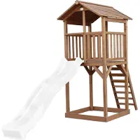 Axi Beach Tower Aire De Jeux Avec Toboggan En Blanc & Bac À Sable | Grande Maison Enfant Extérieur En Marron | Cabane De Jeu En Bois
