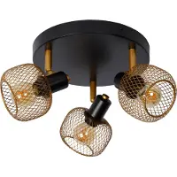 Lucide Plafonnier loft rond triple spot noir avec or MAREN 3xE14 40W
