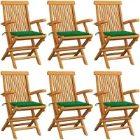 vidaXL Chaises de jardin avec coussins verts 6 pcs. Bois massif teck