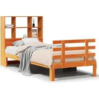 vidaXL Lit en bois massif avec étagère sans matelas brun cire 100x200 cm