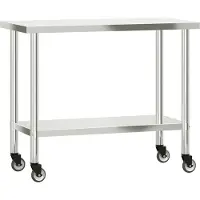 vidaXL Table de travail de cuisine avec roues 110x55x85 cm inox
