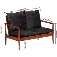 vidaXL Canapé 2 places noir cuir véritable et bois d'acacia solide