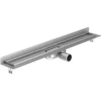 ACO ShowerDrain C caniveau de douche rebord mural sans grille 88,5cm profondeur d''encastrement 6,5cm avec sortie latérale inox 2131414