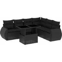 vidaXL Ensemble de salon de jardin 7 pièces avec coussins noir poly rotin