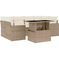 vidaXL Ensemble de salon de jardin 7 pièces avec coussins Beige Poly Rattan