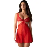 Obsessive Cupide Desir - nuisette dentelle transparente - rouge - ensemble - L/XL