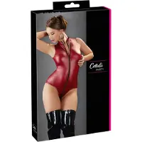 Cottelli collection Party - body brillant sans manches à fermeture éclair (rouge) - M