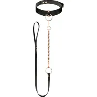 Rosy Gold - collier et laisse - cuir noir et or rose