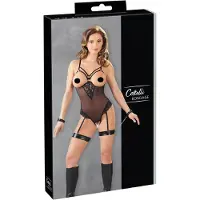 Cotelli Collection Bondage - body anneaux métalliques et menottes bras - noir - L