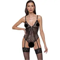 Cottelli - body porte-jarretelles ouvert en dentelle - noir